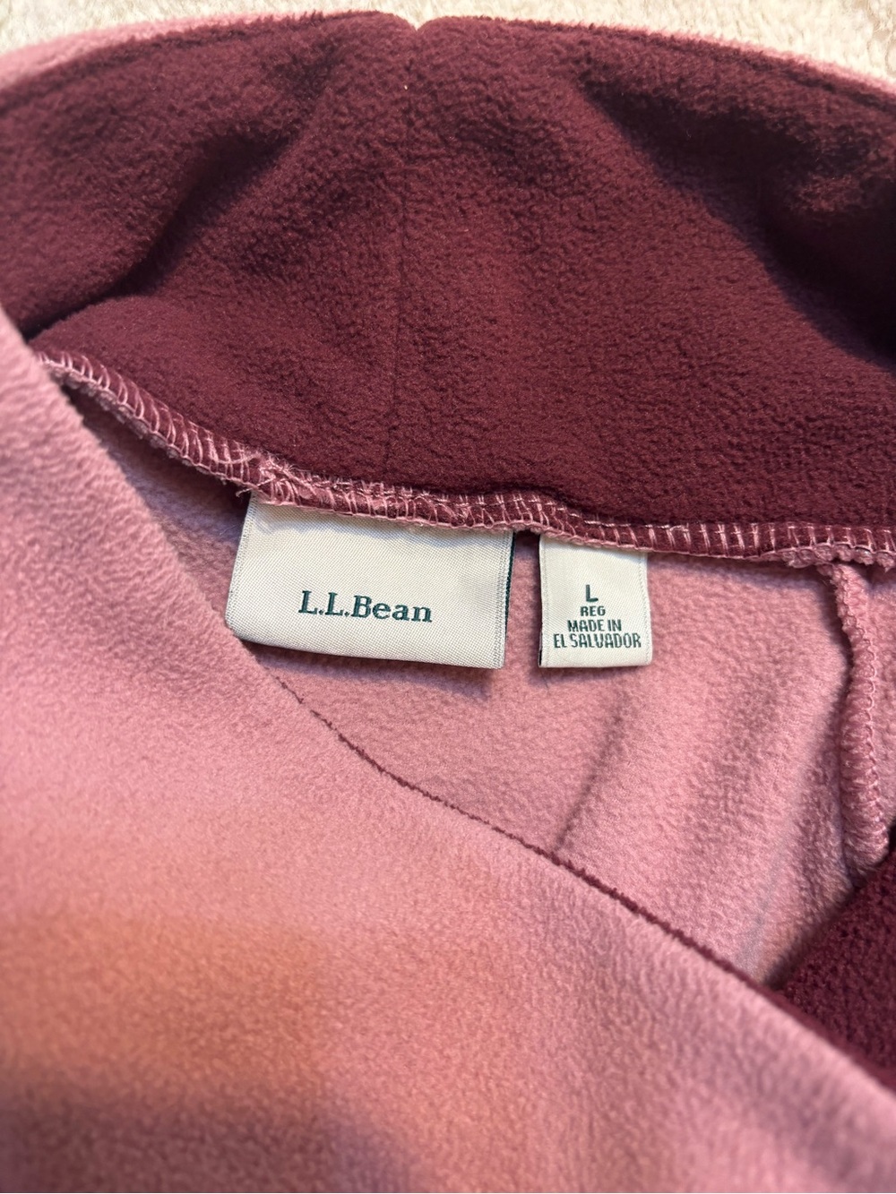L.L. Bean Fleece Pullover Large 2-Tone Burgundy Trim Cozy Repreve Polyester Soft - Picture 12 of 16